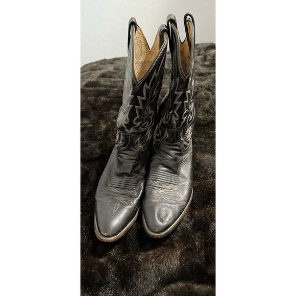 Dan Post Black Cowhide Leather VTG Black Round Toe Cowboy 